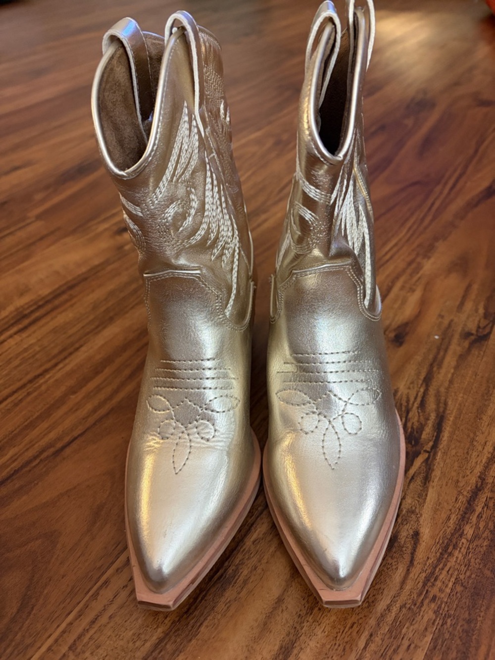 ShuShop Metallic Gold Kids Western Cowboy Boots